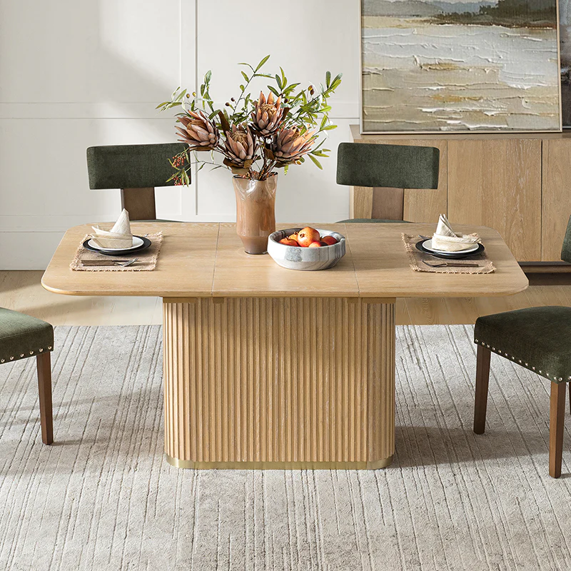 Sonia Modern Extendable Dining Table with Hidden Leaf & Grille Metal Base - Image 9