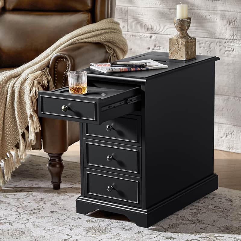 Roque Storage End Table with Hooded Wheels & Built-In Outlets(Optional Types) - Image 11