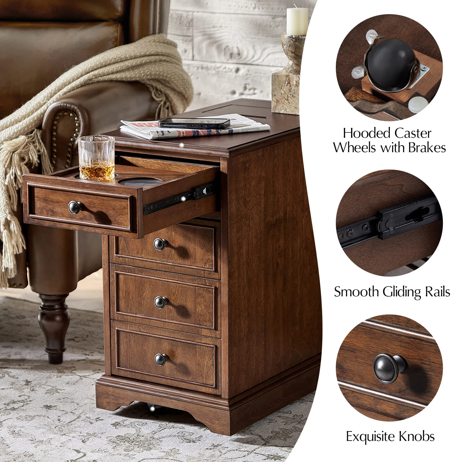 Roque Storage End Table with Hooded Wheels & Built-In Outlets(Optional Types) - Image 22