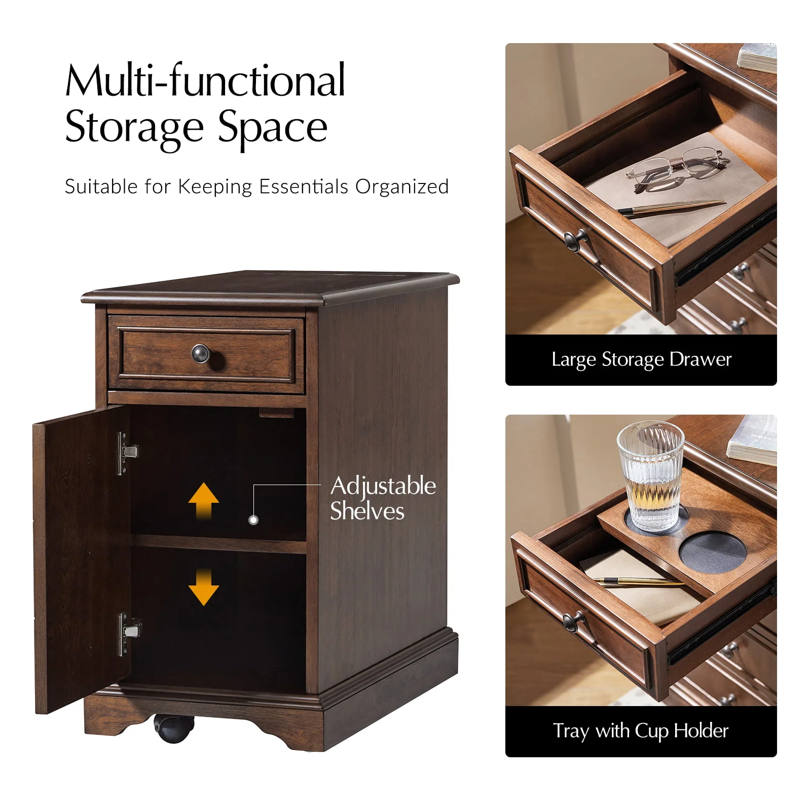 Roque Storage End Table with Hooded Wheels & Built-In Outlets(Optional Types) - Image 23