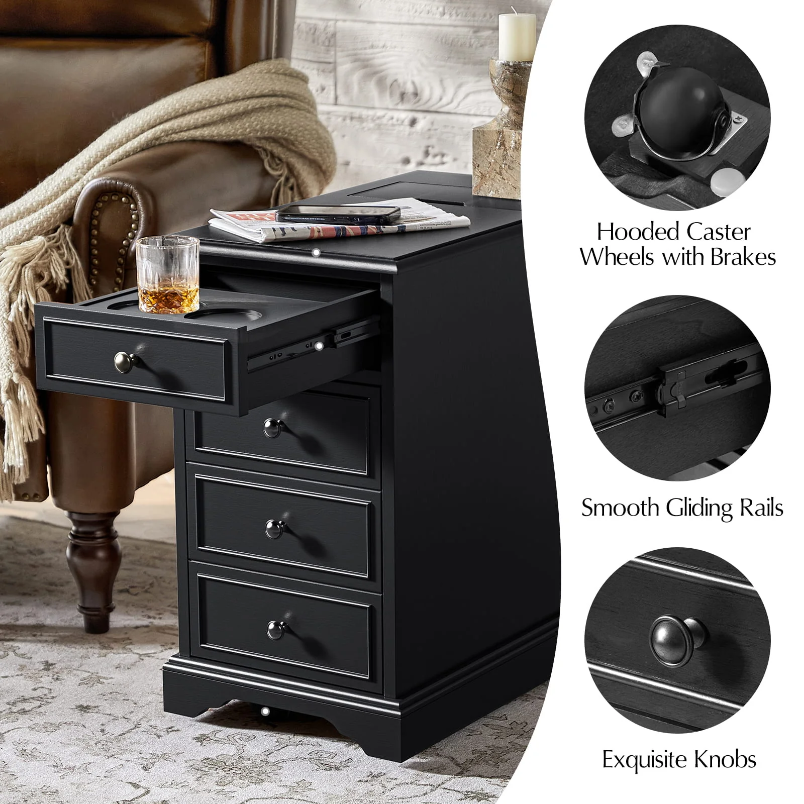 Roque Storage End Table with Hooded Wheels & Built-In Outlets(Optional Types) - Image 29