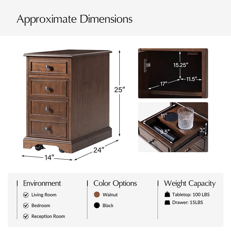 Roque Storage End Table with Hooded Wheels & Built-In Outlets(Optional Types) - Image 3