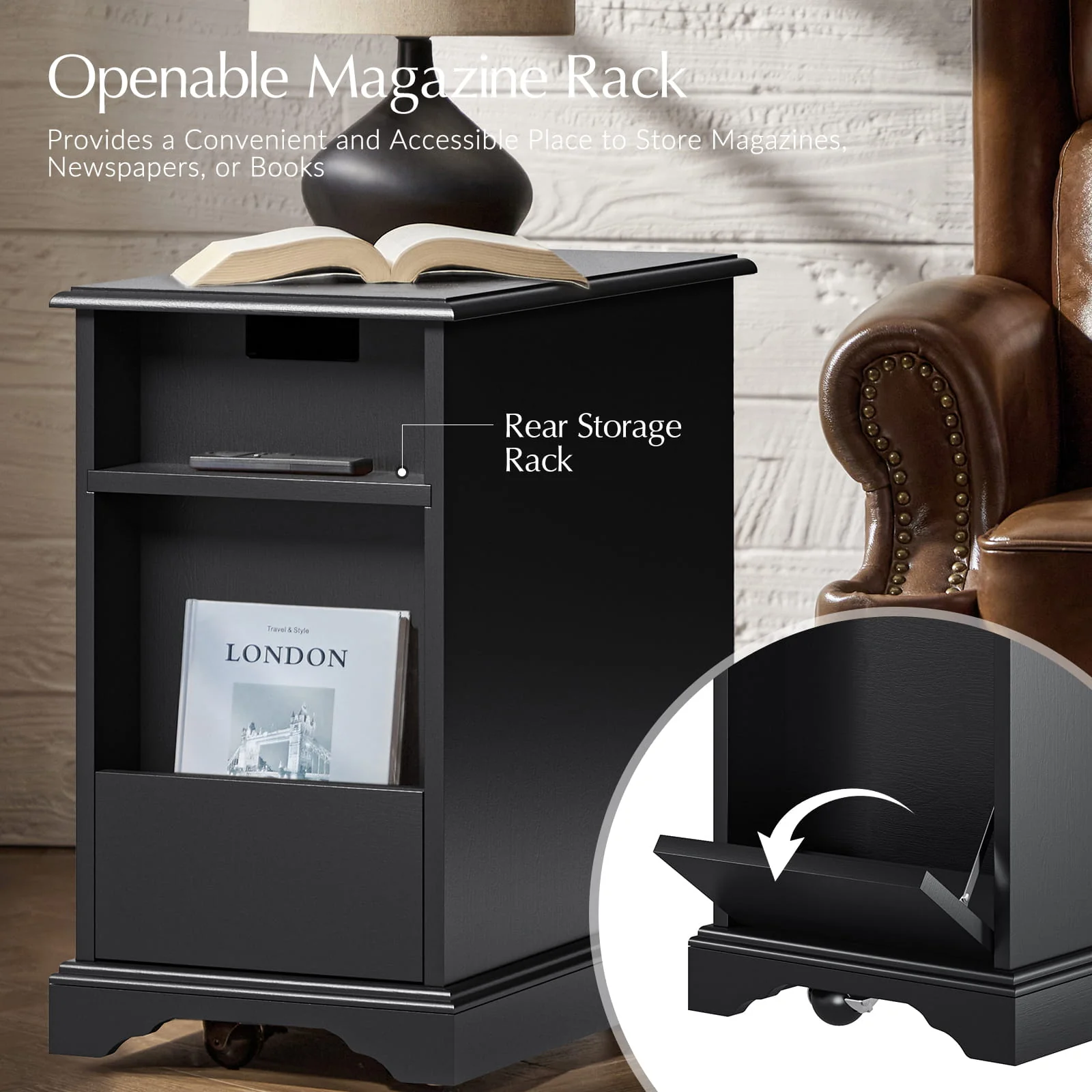 Roque Storage End Table with Hooded Wheels & Built-In Outlets(Optional Types) - Image 31
