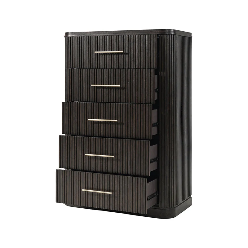 Verral Modern Solid Wood Fluted Chest with 5 Drawers & Oak Texture - Image 21