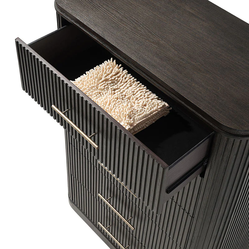 Verral Modern Solid Wood Fluted Chest with 5 Drawers & Oak Texture - Image 22