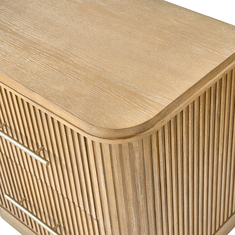 Verral Modern Solid Wood Fluted Nightstand with USB & Oak Texture - Image 10