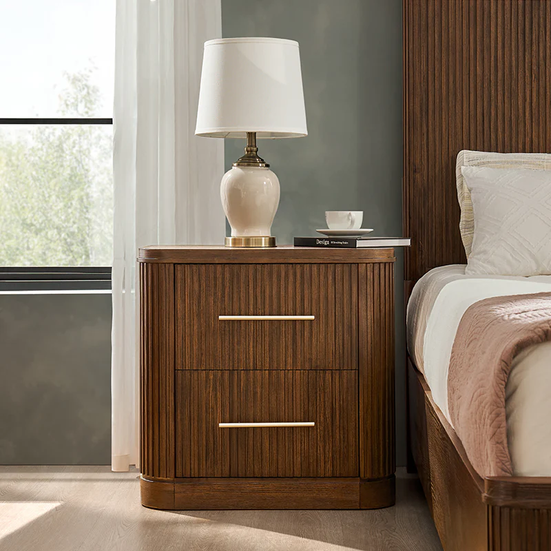 Verral Modern Solid Wood Fluted Nightstand with USB & Oak Texture - Image 15