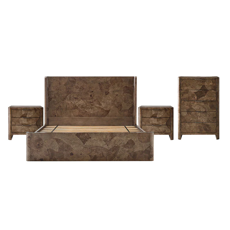 Virel 4-Piece Modern Marquetry Bedroom Set with 5-Drawer Chest - Image 5