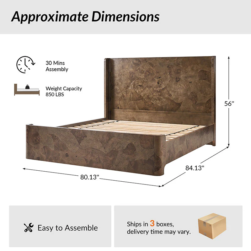 Virel Modern Marquetry Wingback Bed - Image 3