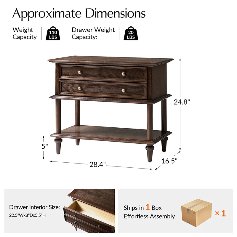 Multi-Functional Traditional Wood Nightstand with Open Shelf - Image 3
