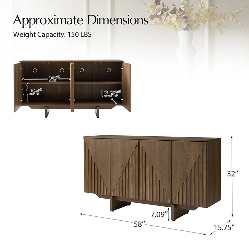 Dietreich Wooden Buffet Sideboard with Deep Embossed Texture - Image 3